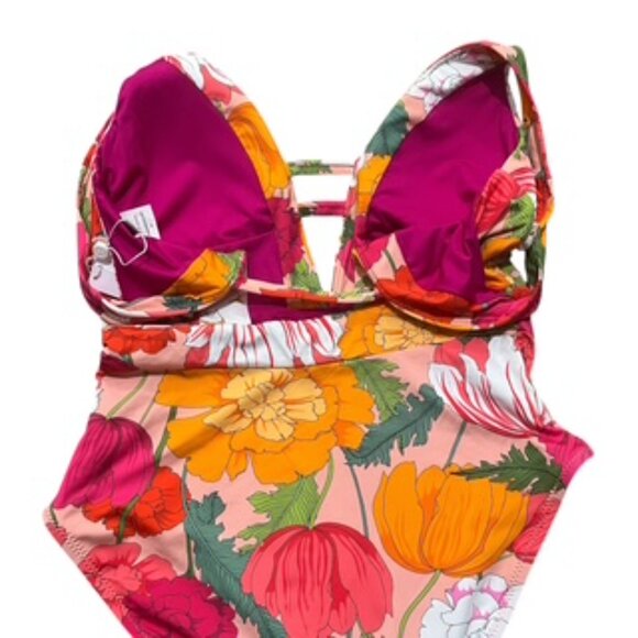 NEW Trina Turk‎ 1-Piece Swimsuit Women’s Size 10 Floral Moderate Coverage V-neck - Picture 4 of 14